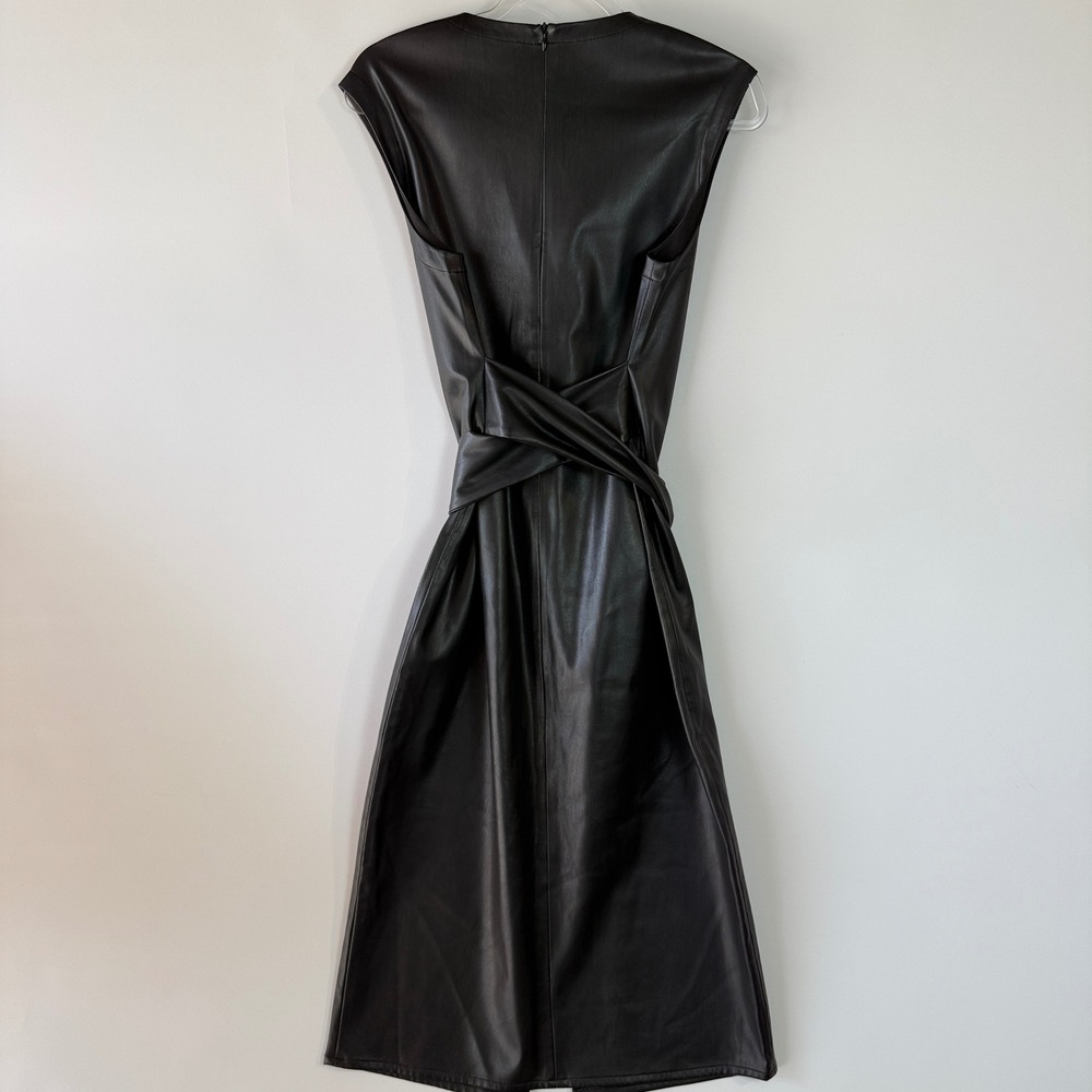 Modern Citizen Pilar Tie-Front Dress Women L Black Vegan Leather Midi MC20D94 - Picture 6 of 16